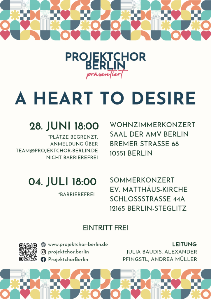 Plakat mit dem Titel der Konzerte, "A heart to desire", und den Daten.